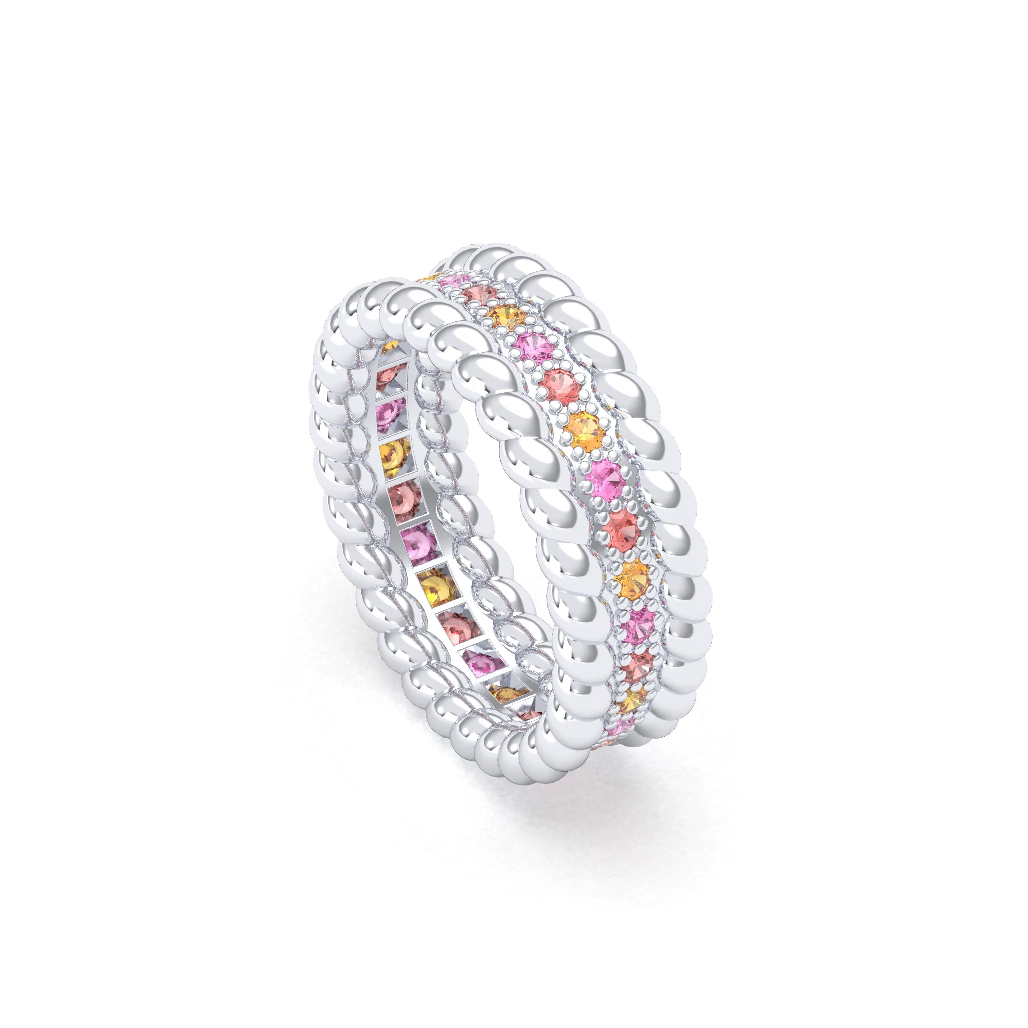 Bague Olympe torsadée en or blanc 18 carats, pierres fines et précieuses