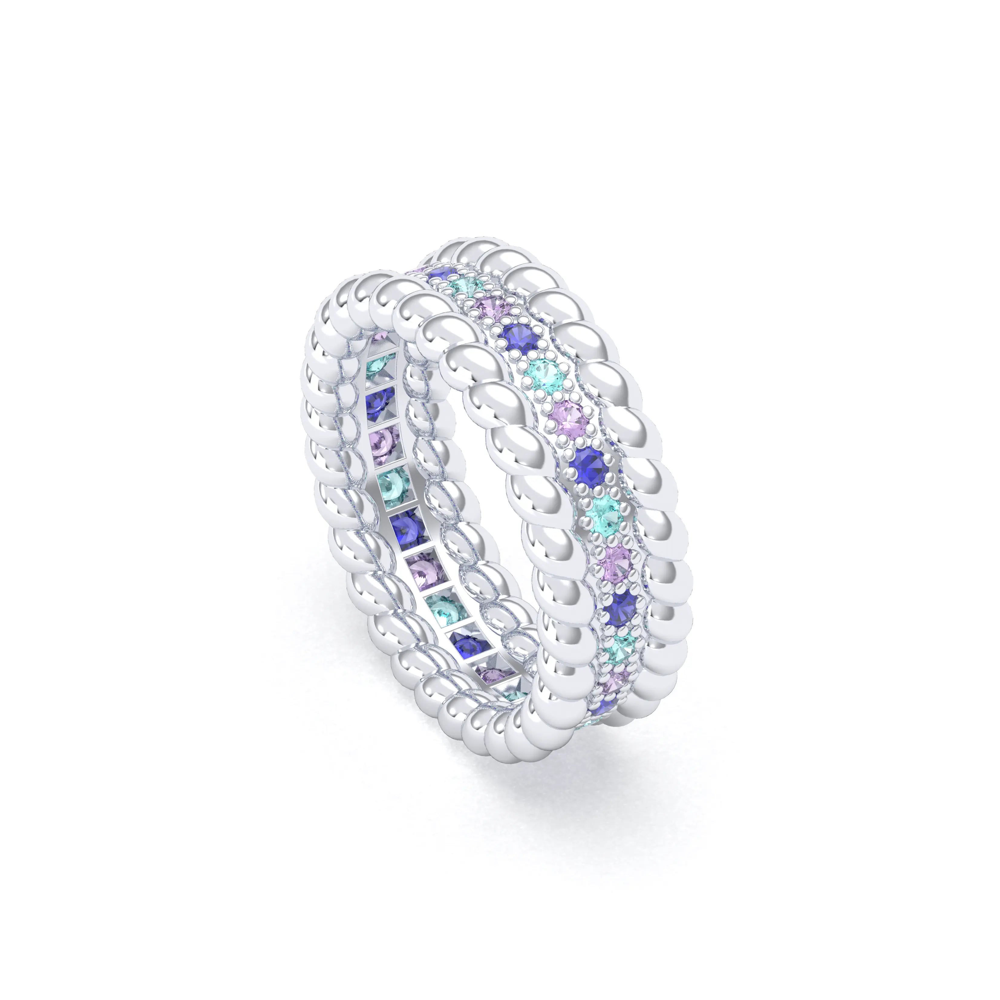 Bague Olympe torsadée en or blanc 18 carats, pierres fines et précieuses