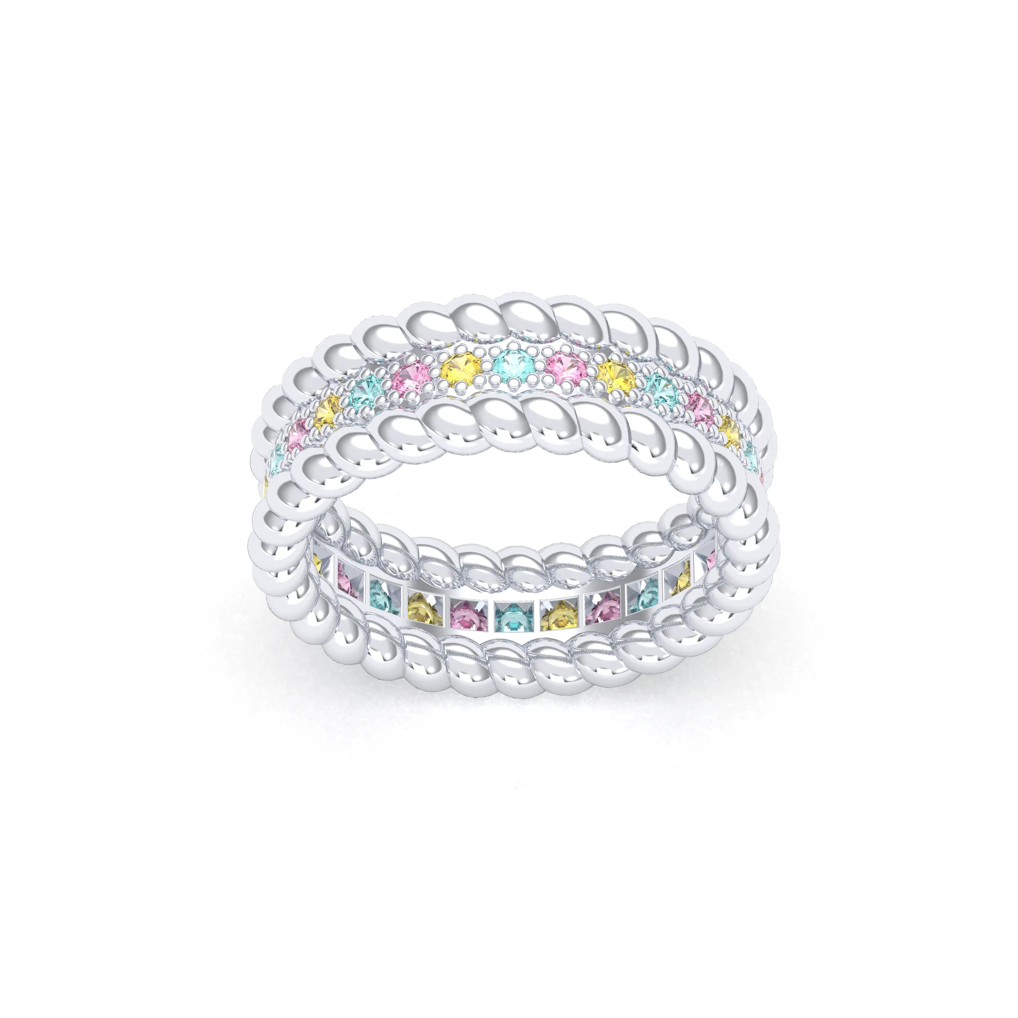 Bague Olympe torsadée en or blanc 18 carats, pierres fines et précieuses