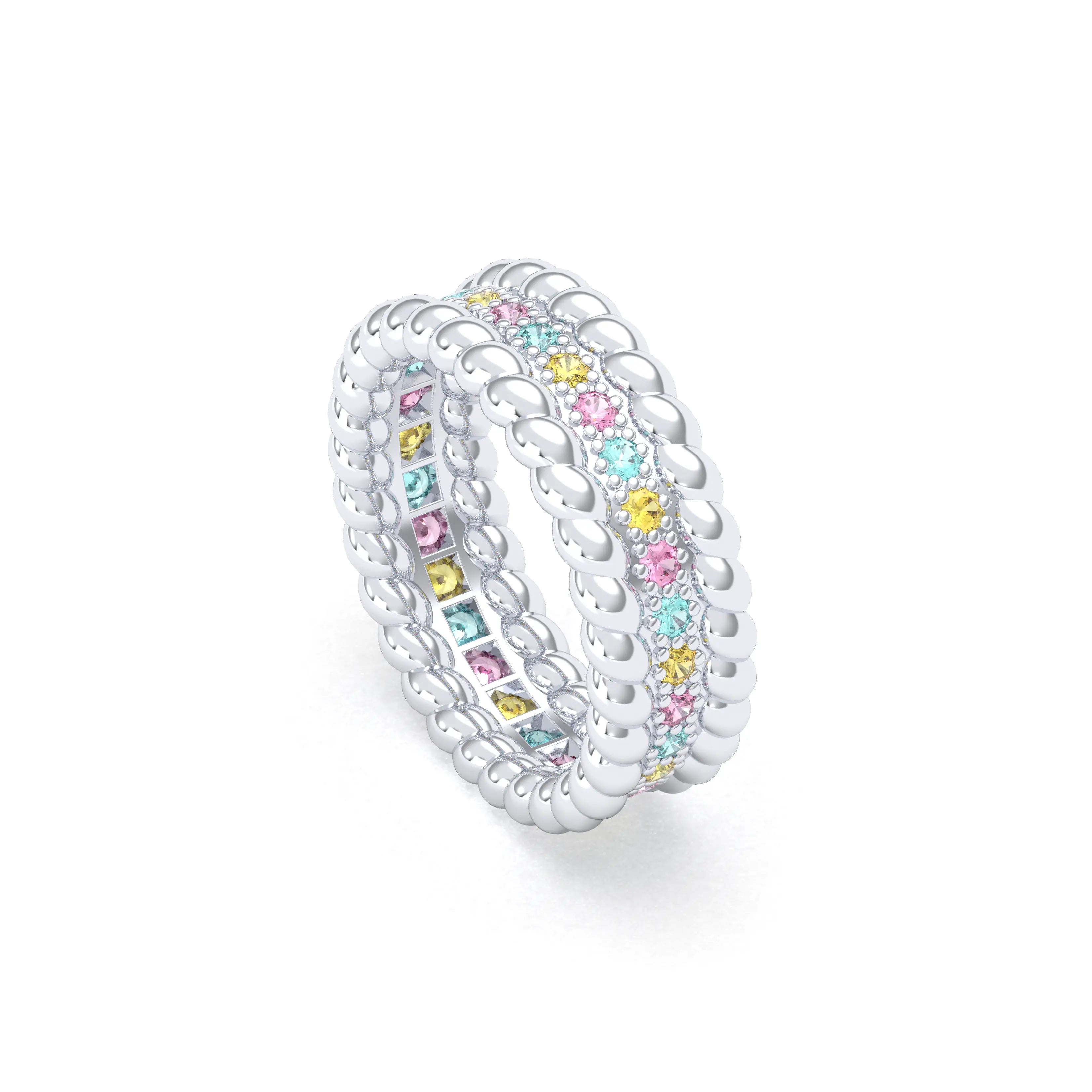 Bague Olympe torsadée en or blanc 18 carats, pierres fines et précieuses