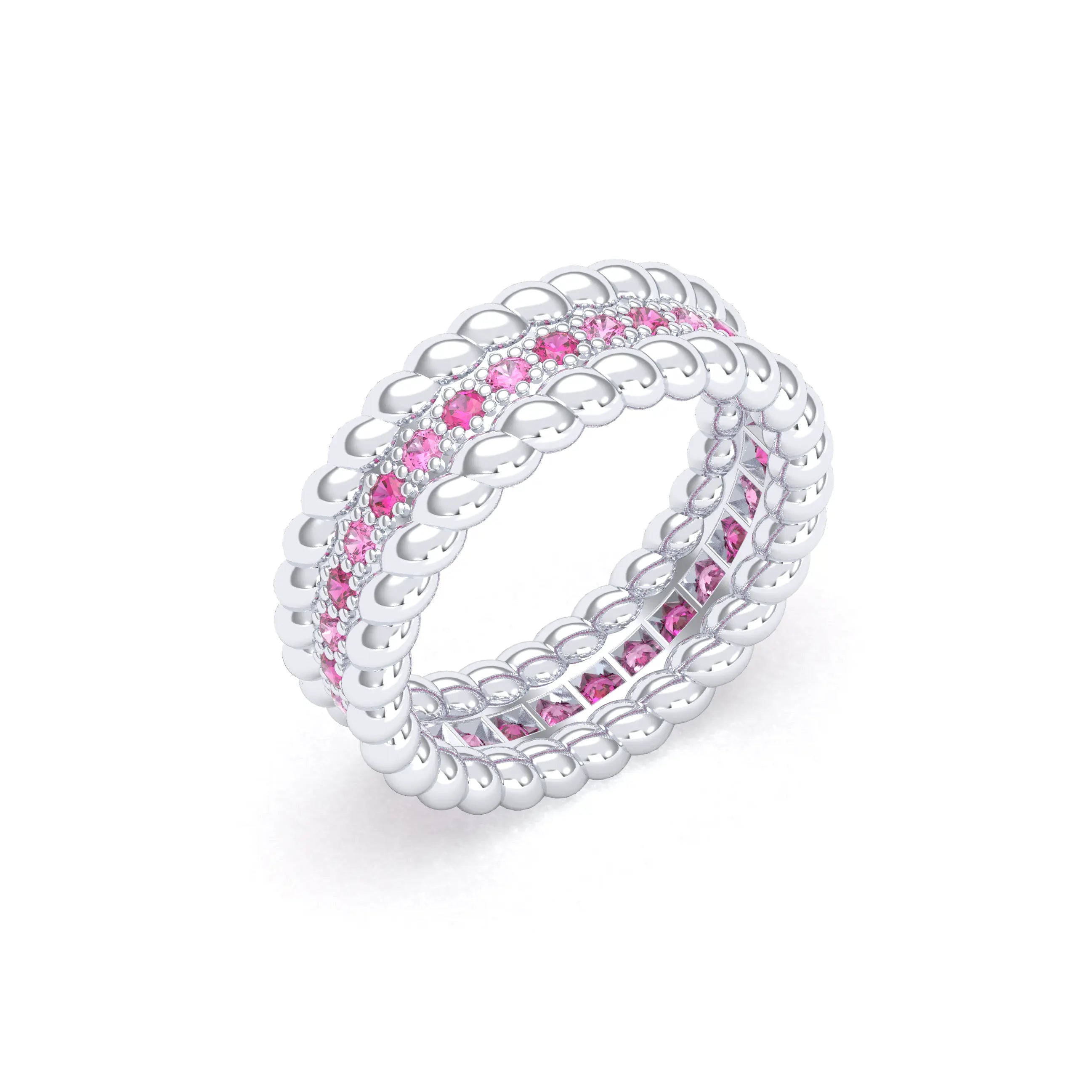 Bague Olympe en Or Blanc 18 Carats et Pierres Précieuses Saphir rose - Rubis