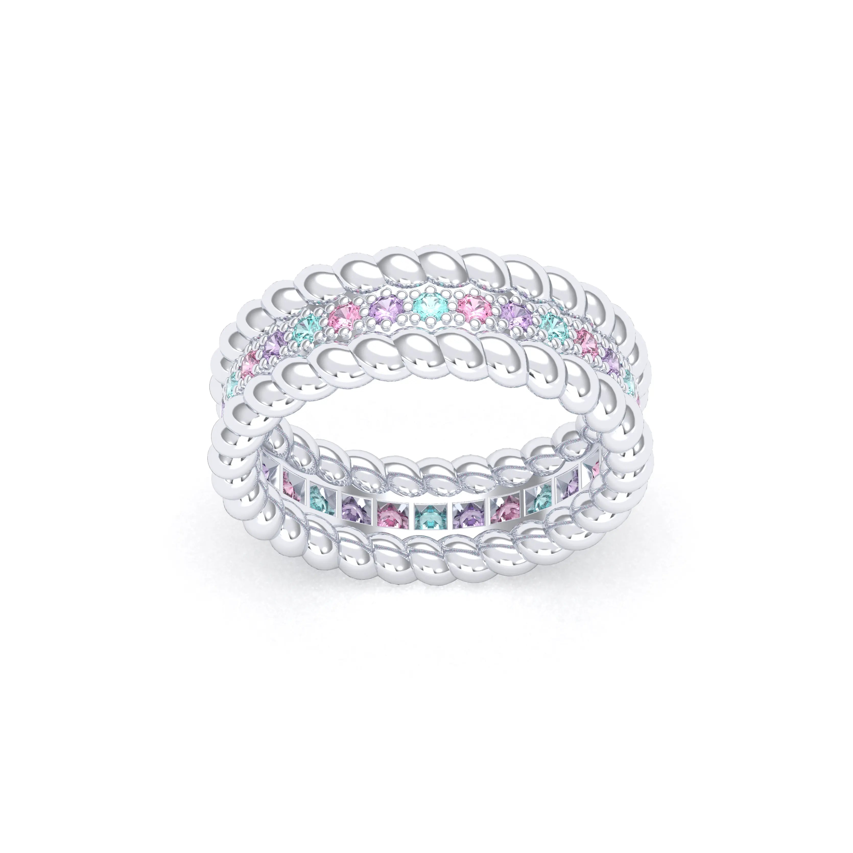 Bague Olympe torsadée en or blanc 18 carats, pierres fines et précieuses