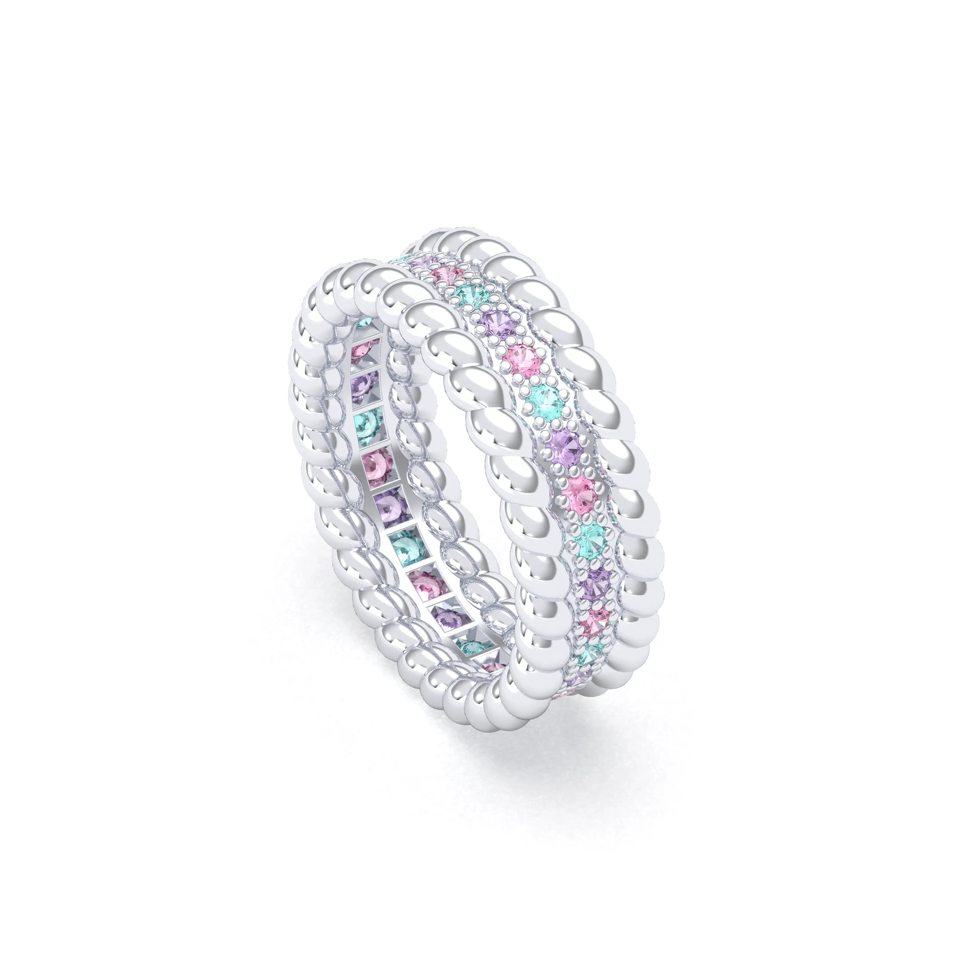 Bague Olympe torsadée en or blanc 18 carats, pierres fines et précieuses