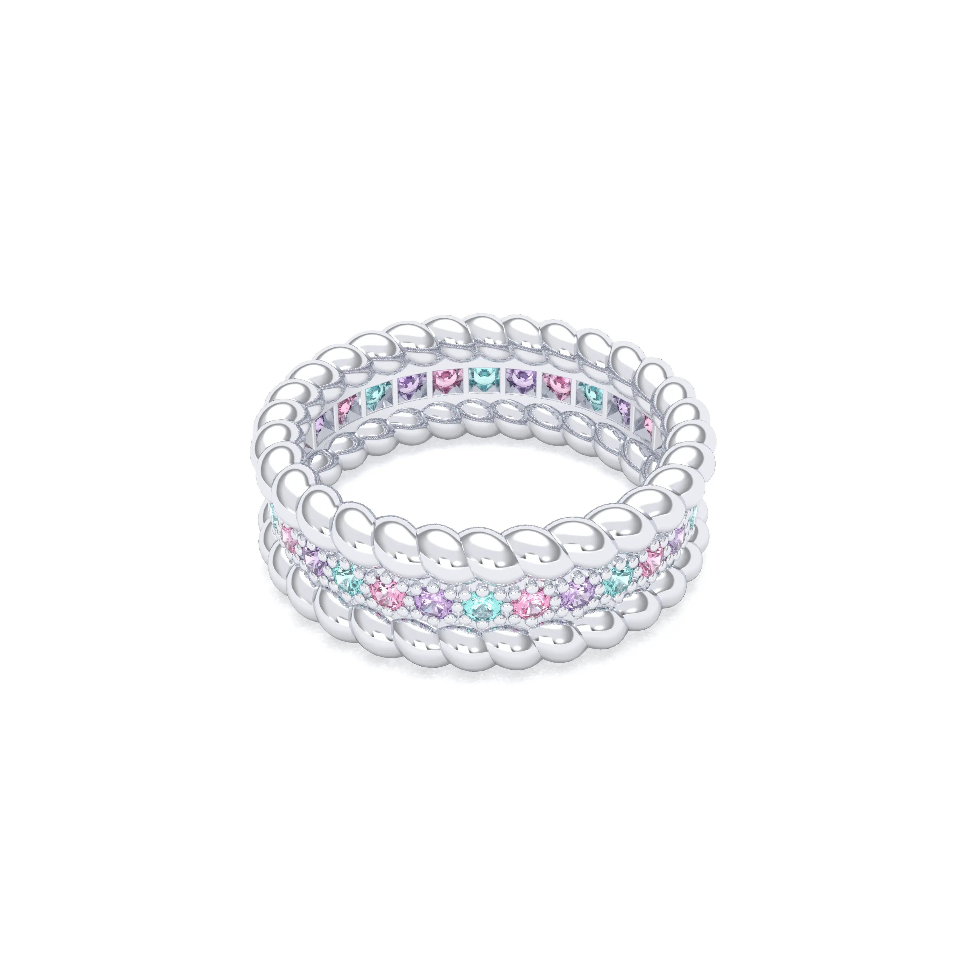 Bague Olympe torsadée en or blanc 18 carats, pierres fines et précieuses