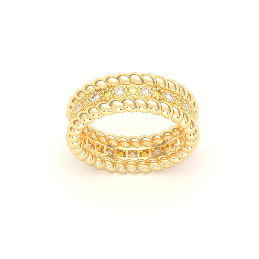 Bague de joaillerie en or jaune 18 carats, vue de détail, fabriquée à l’atelier Bajoia de Sèvres