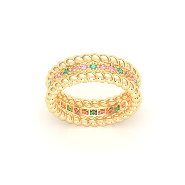 Bague Olympe torsadée en or jaune 18 carats, pierres fines et précieuses, autre vue