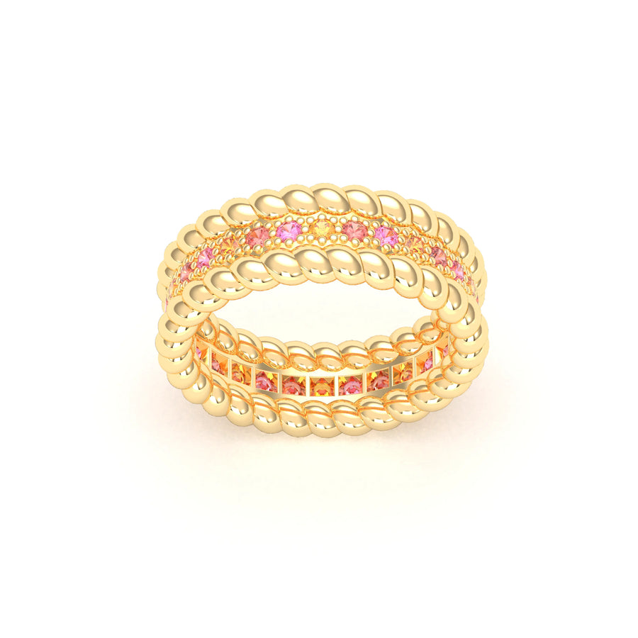 Bague de joaillerie en or jaune 18 carats, vue de détail, fabriquée à l’atelier Bajoia de Sèvres