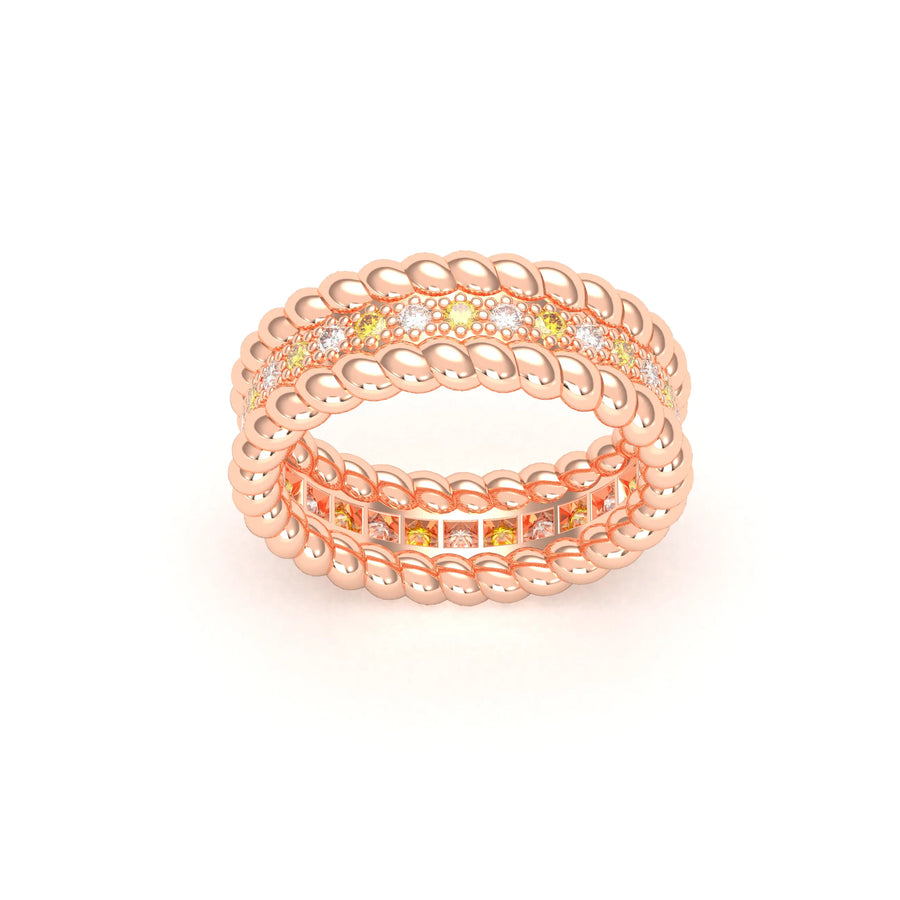 Bague de joaillerie en or rose 18 carats, vue de détail, fabriquée à l’atelier Bajoia de Sèvres