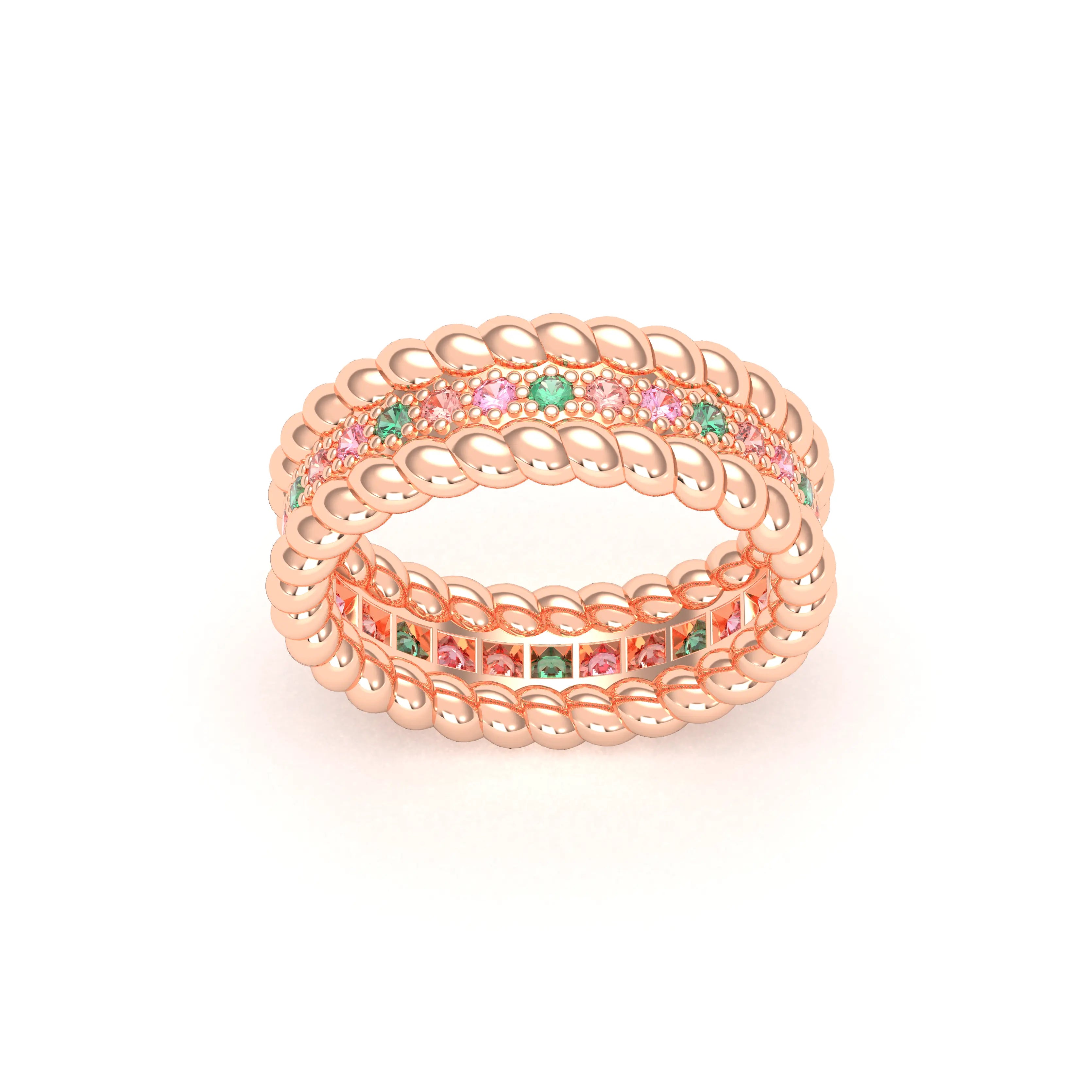 Bague Olympe torsadée en or rose 18 carats, pierres fines et précieuses