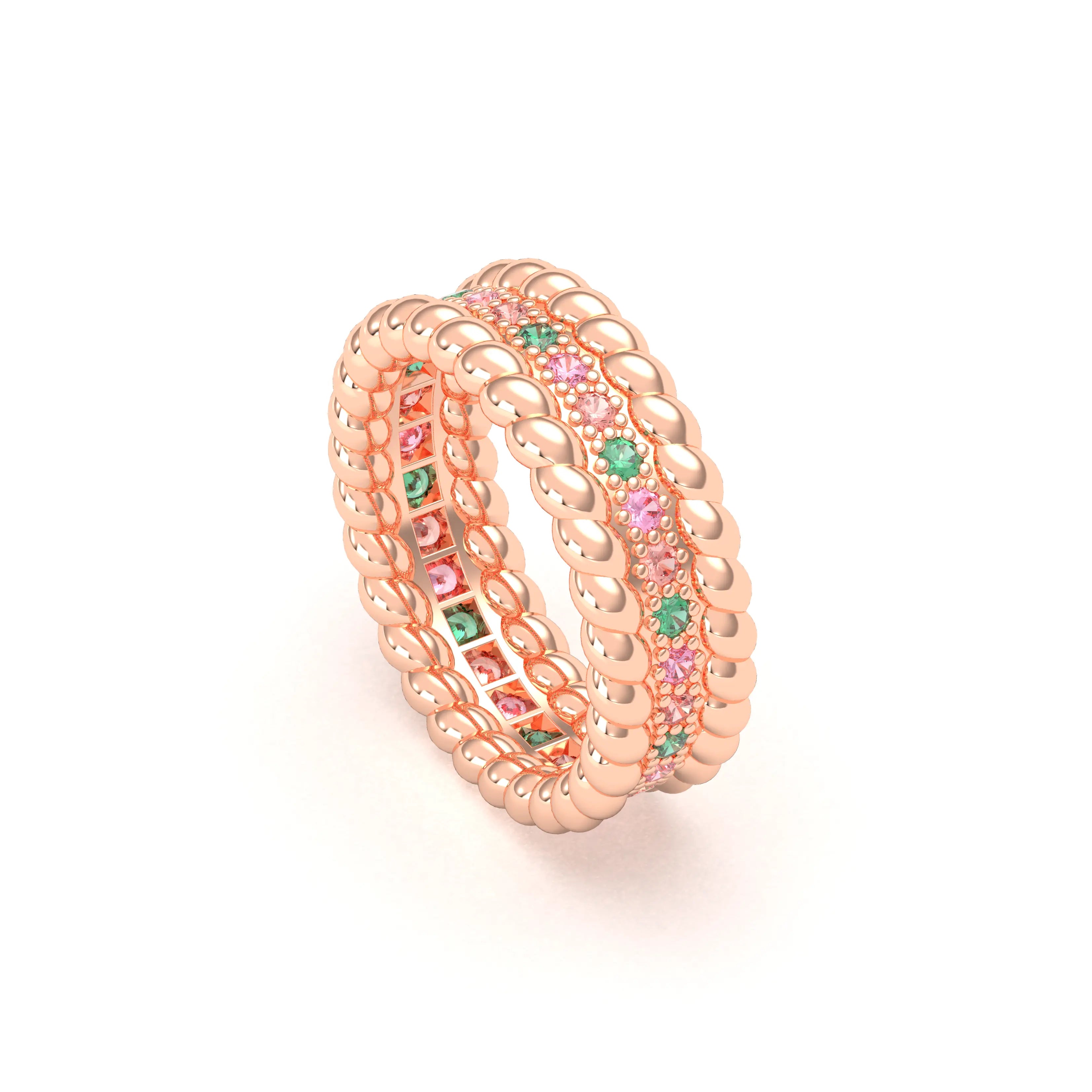 Bague Olympe torsadée en or rose 18 carats, pierres fines et précieuses