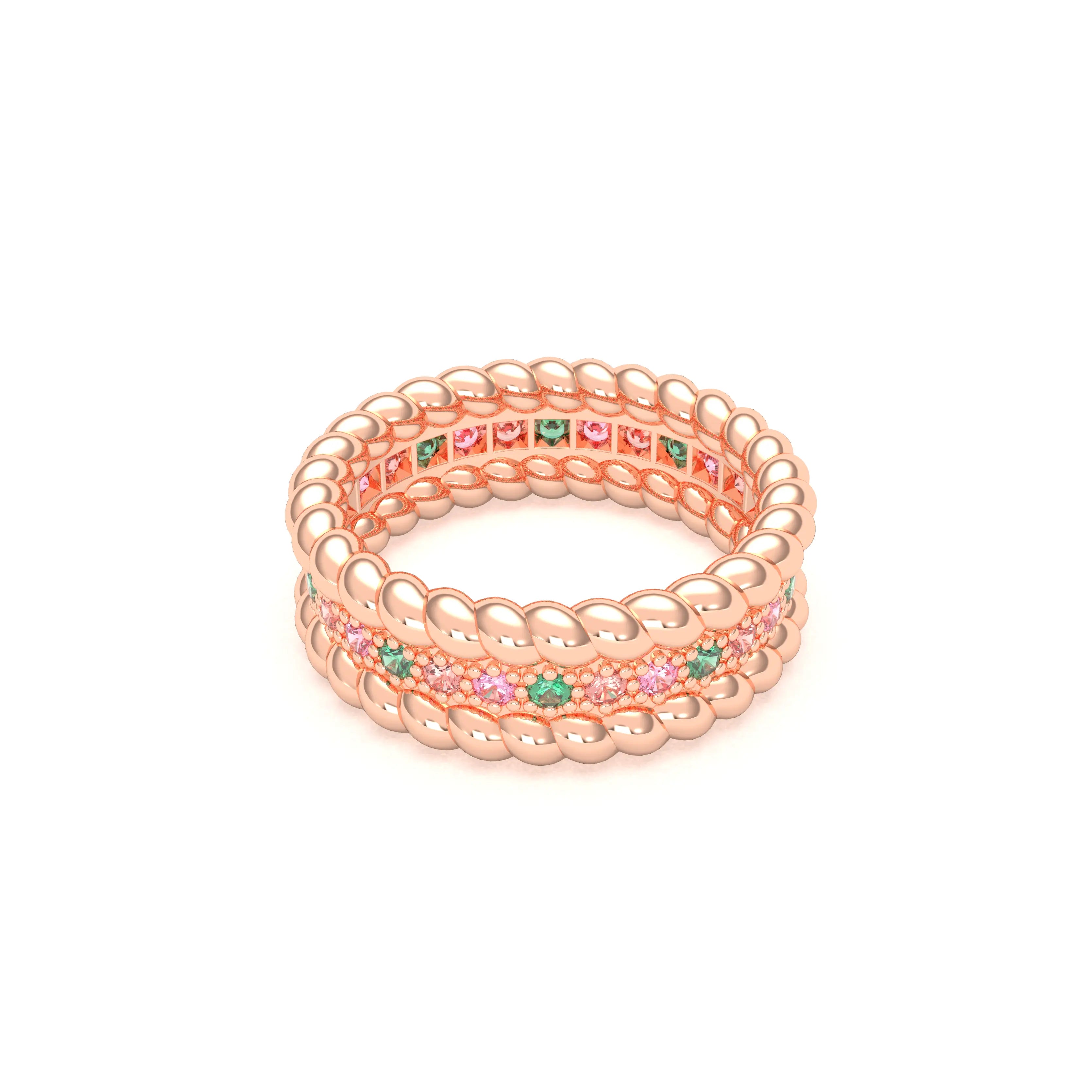 Bague Olympe torsadée en or rose 18 carats, pierres fines et précieuses