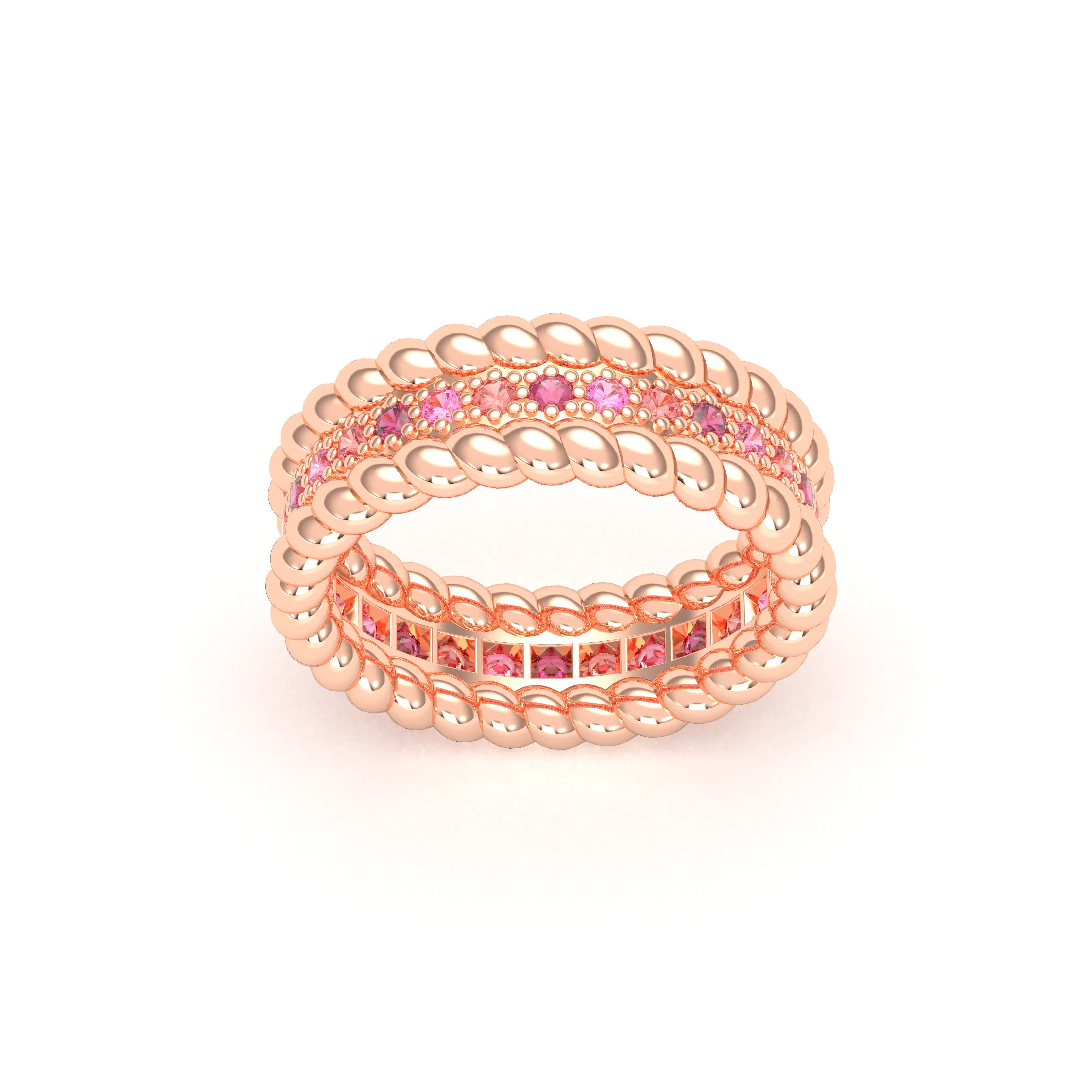 Bague Olympe torsadée en or rose 18 carats, pierres fines et précieuses