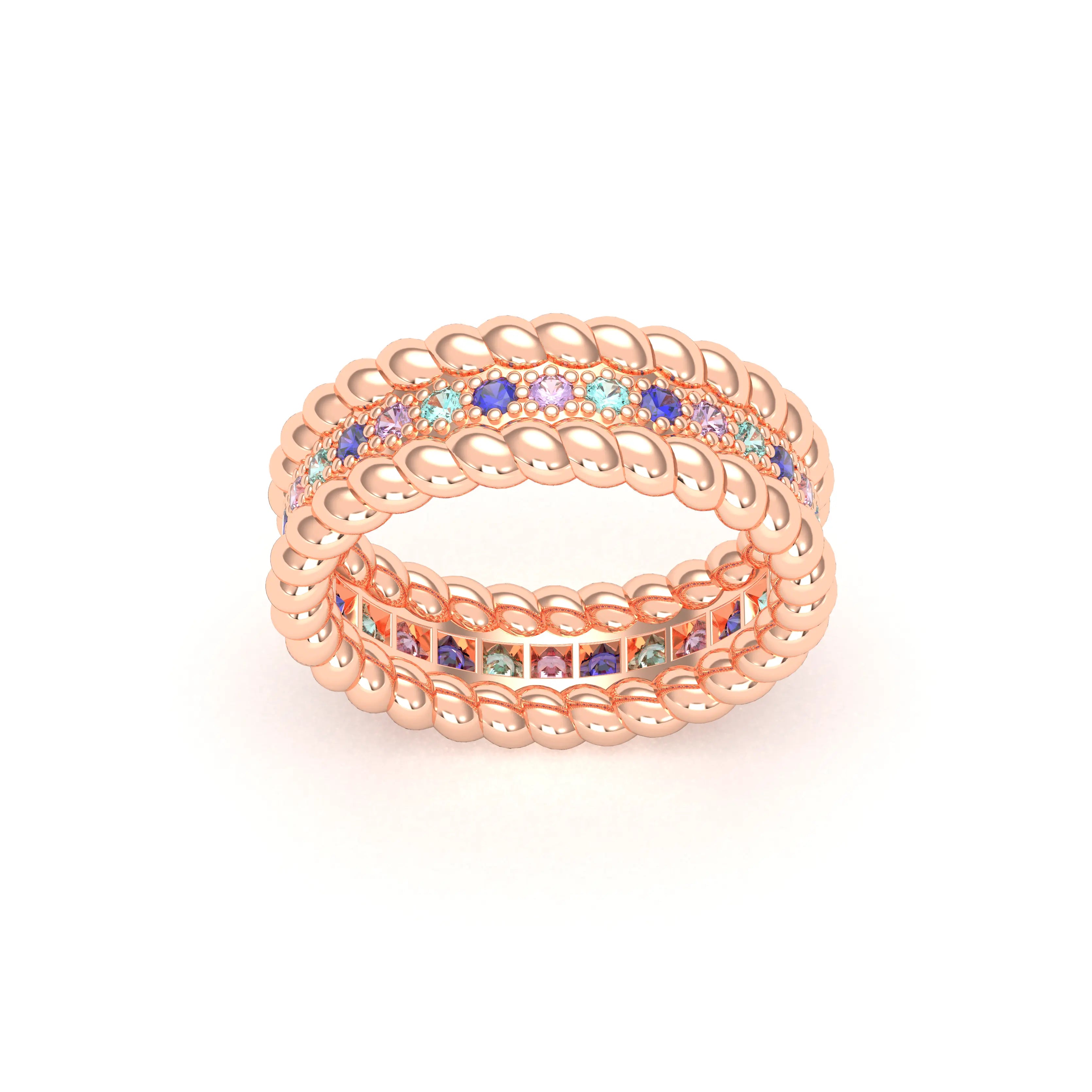 Bague Olympe torsadée en or rose 18 carats, pierres fines et précieuses