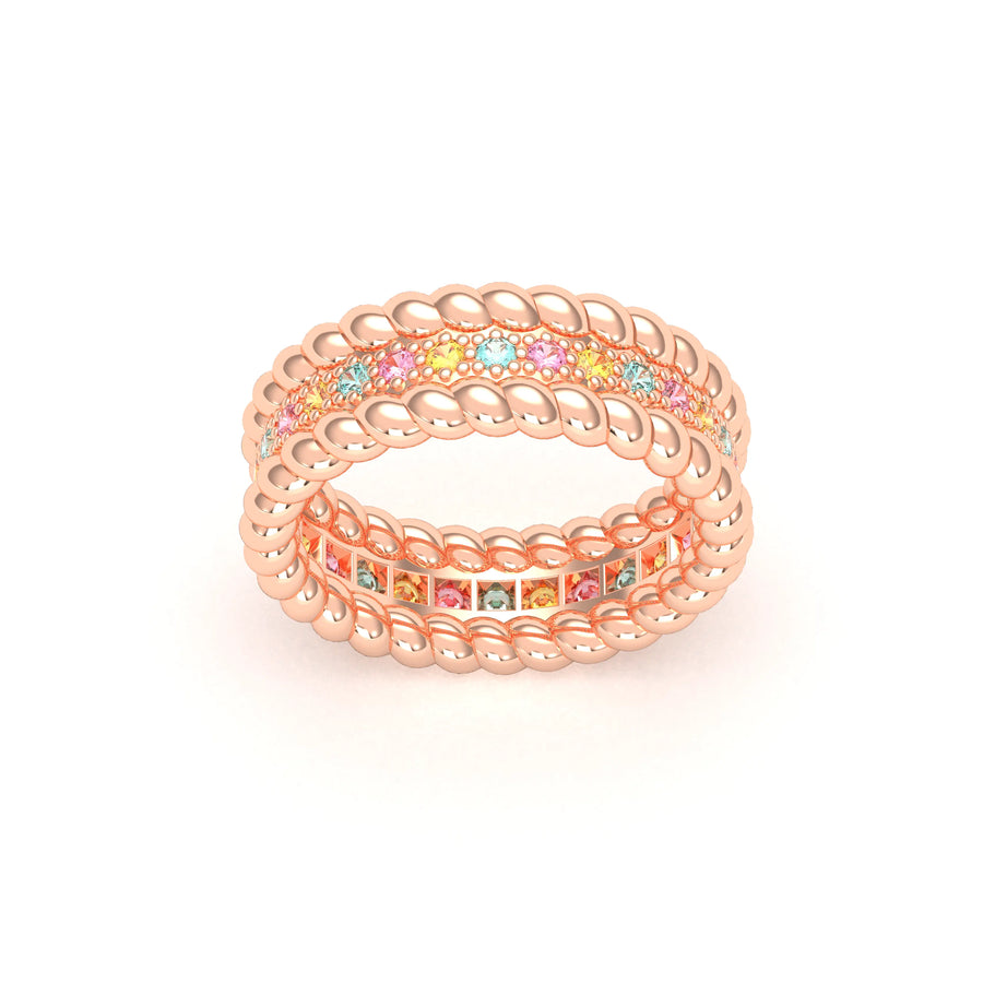 Bague de joaillerie en or rose 18 carats, vue de détail, fabriquée à l’atelier Bajoia de Sèvres