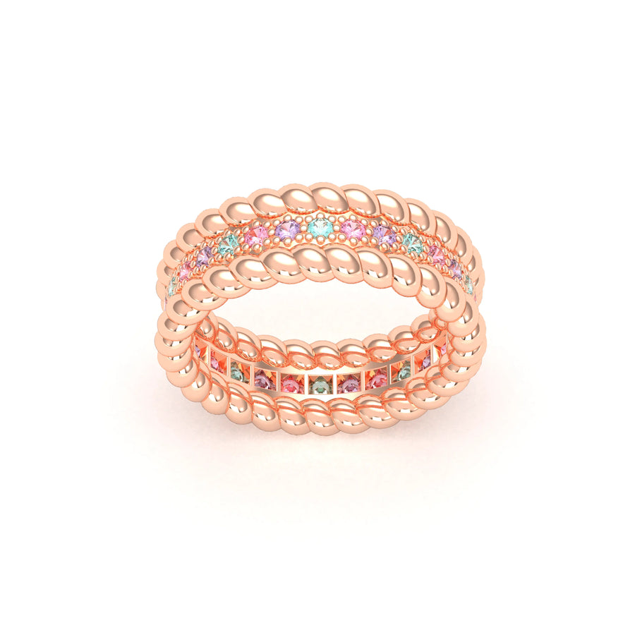 Bague de joaillerie en or rose 18 carats, vue de détail, fabriquée à l’atelier Bajoia de Sèvres