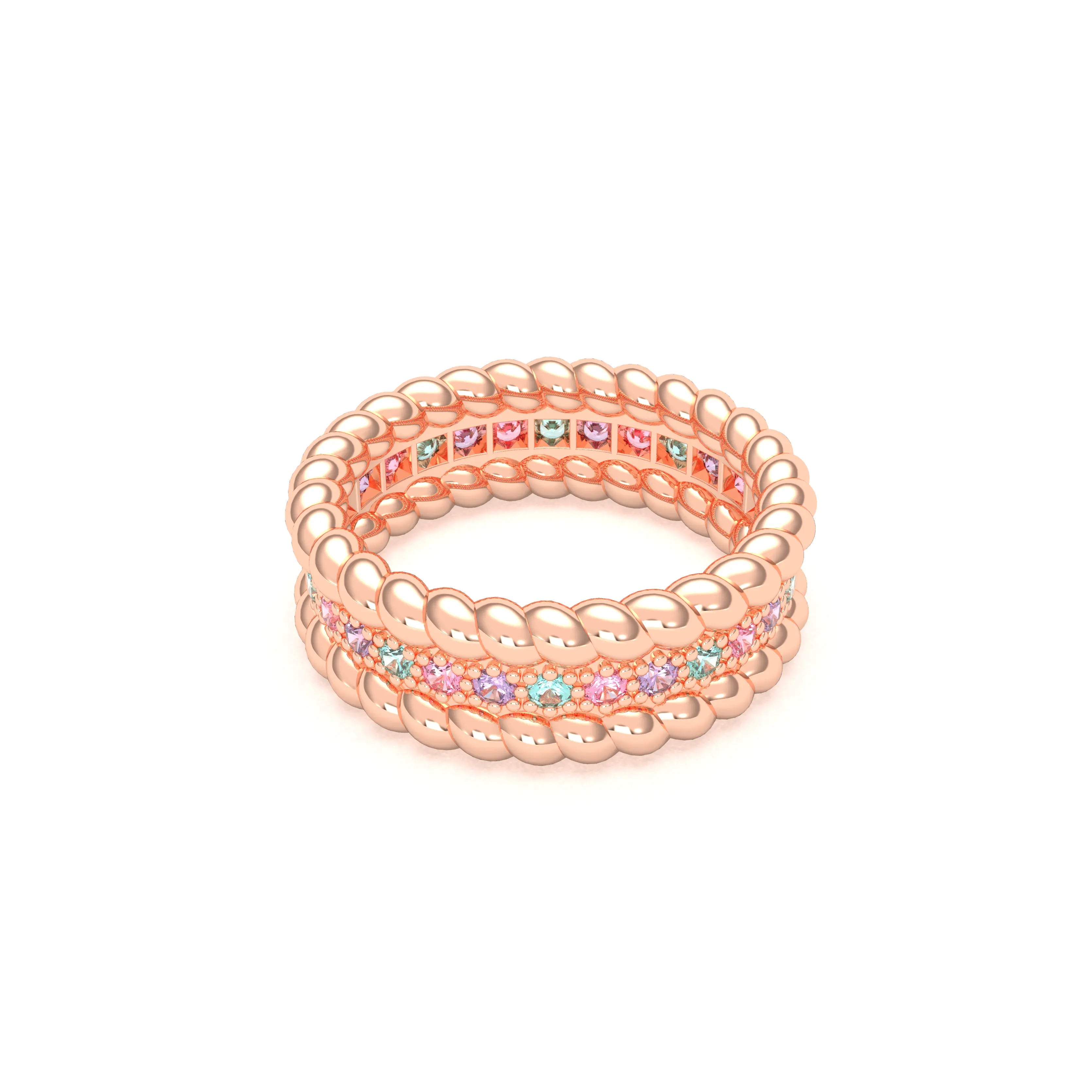 Bague Olympe torsadée en or rose 18 carats, pierres fines et précieuses