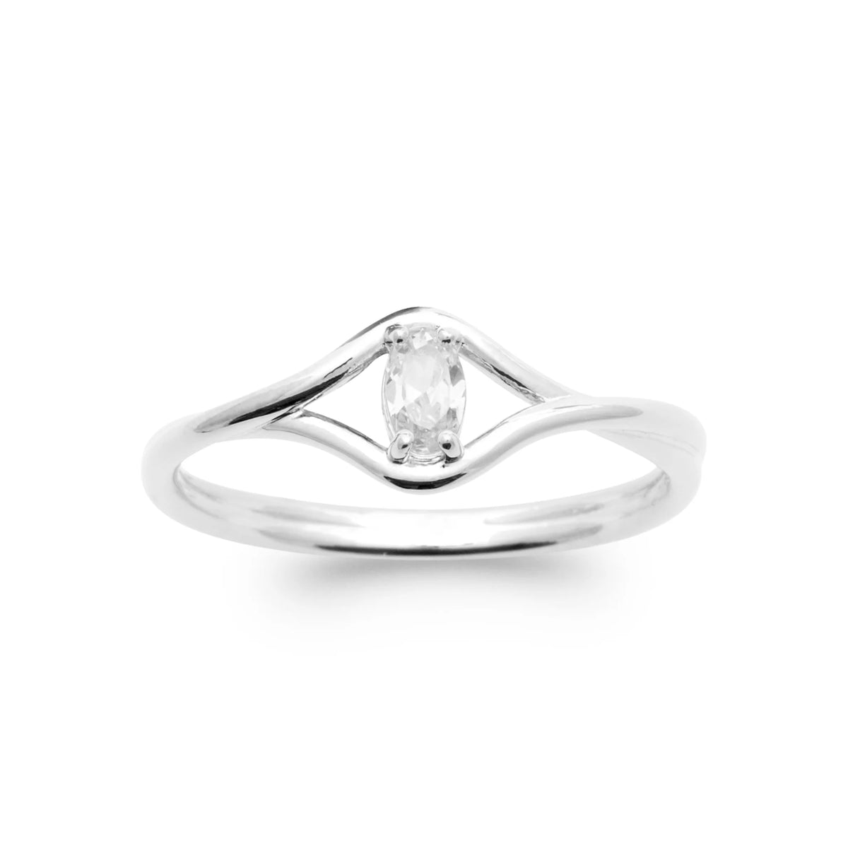 Bague ondulée croisée et zircon solitaire en argent 925