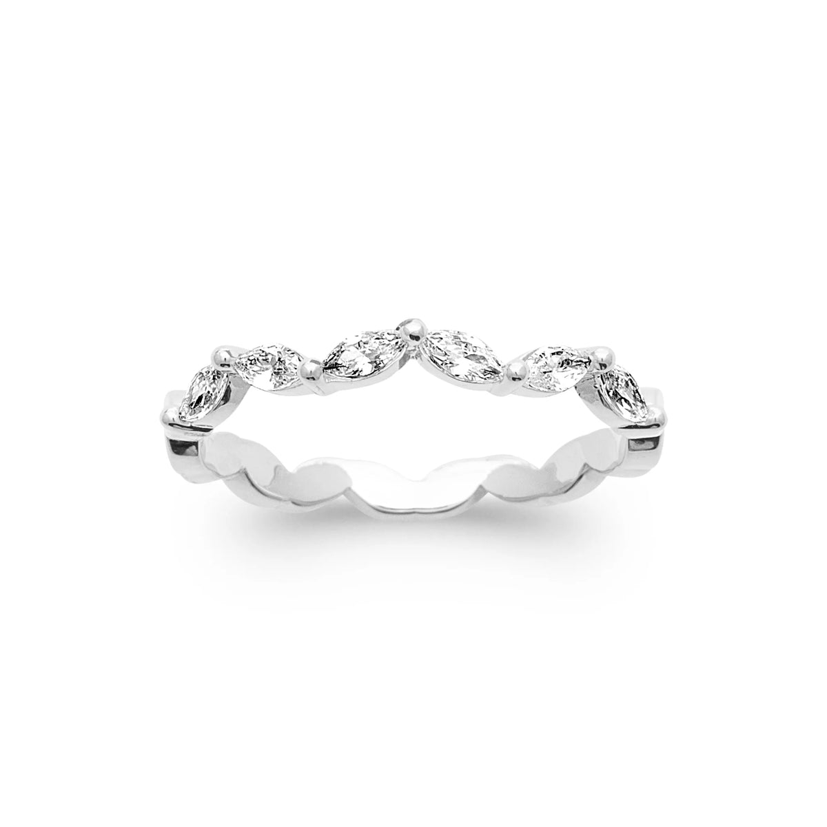 Bague ondulée et navettes de zircons en argent 925