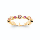 Bague ondulée pierres rose et fuchsia plaqué or, vue de face