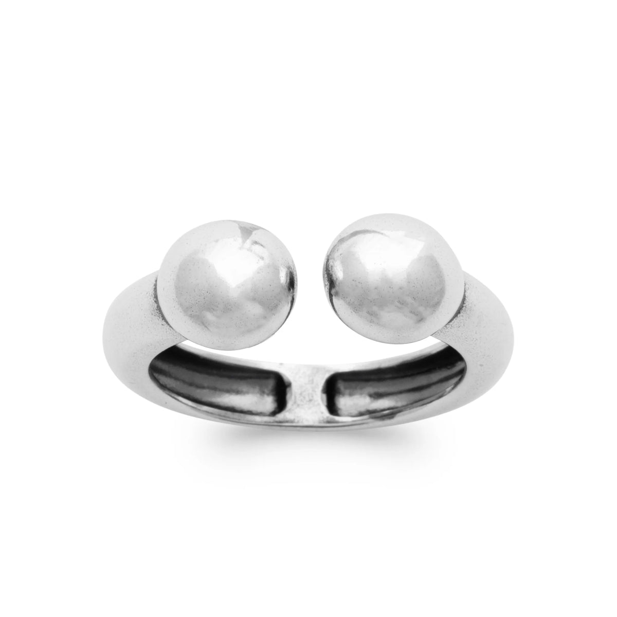 Bague ouverte à deux boules en argent 925 homme vu de profil