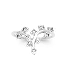 Bague ouverte branche feuillue et zircons en argent 925