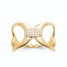 Bague ouverte croisée et barrette pavée de zircons plaqué or, vue de face