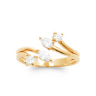 Bague ouverte croisée à bouquet de zircons navettes en plaqué or