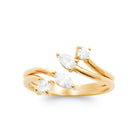Bague ouverte croisée à bouquet de zircons navettes en plaqué or