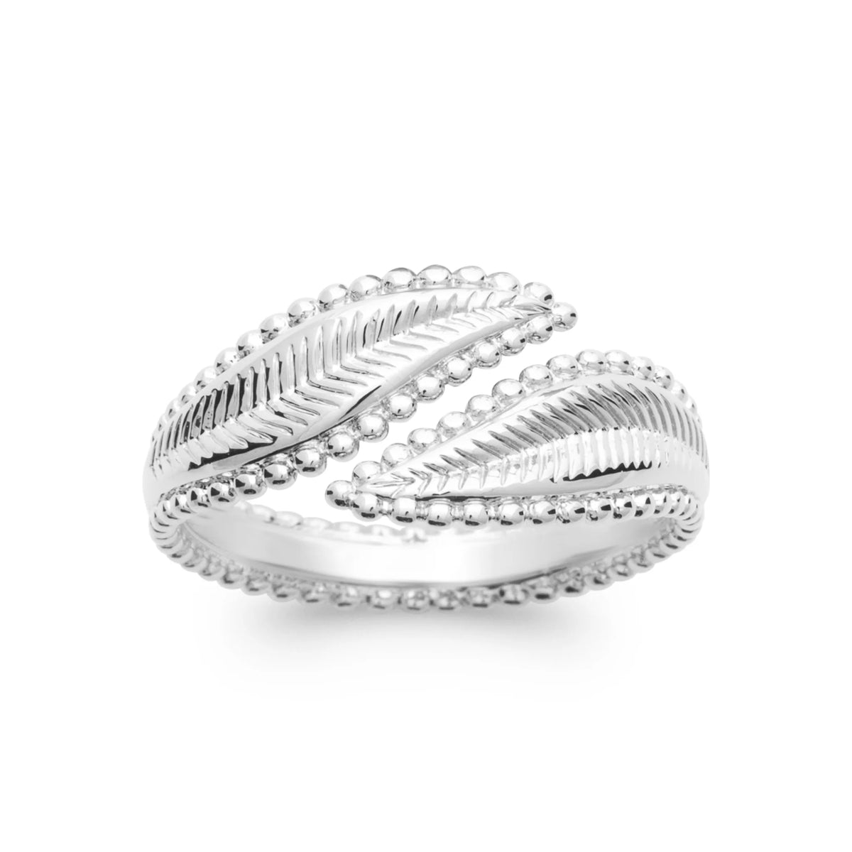 Bague ouverte deux feuilles ciselées en argent 925 rhodié