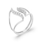 Bague ouverte deux feuilles pavées de zircons en argent 925