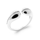 Bague ouverte deux gouttes polies et ligne pavée en argent 925