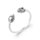 Bague ouverte deux gouttes de zircons en halo en argent 925