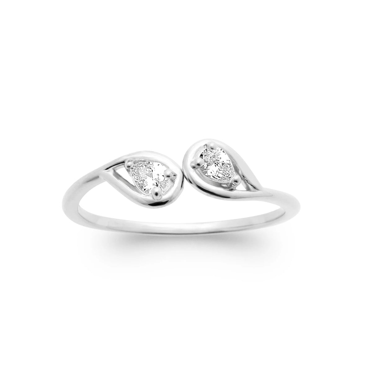 Bague ouverte deux navettes serties clos en argent 925, vue de face