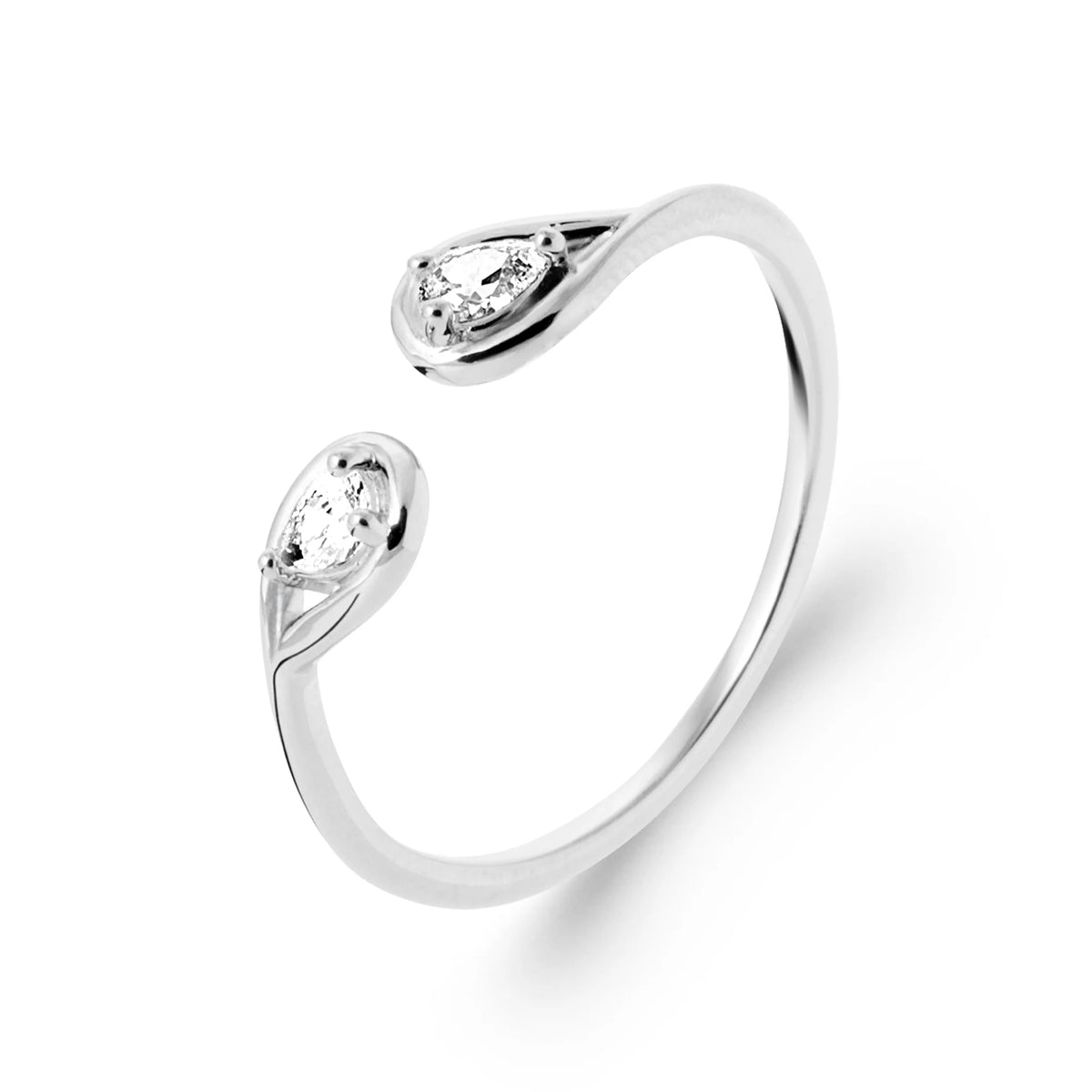 Bague ouverte deux navettes serties clos en argent 925