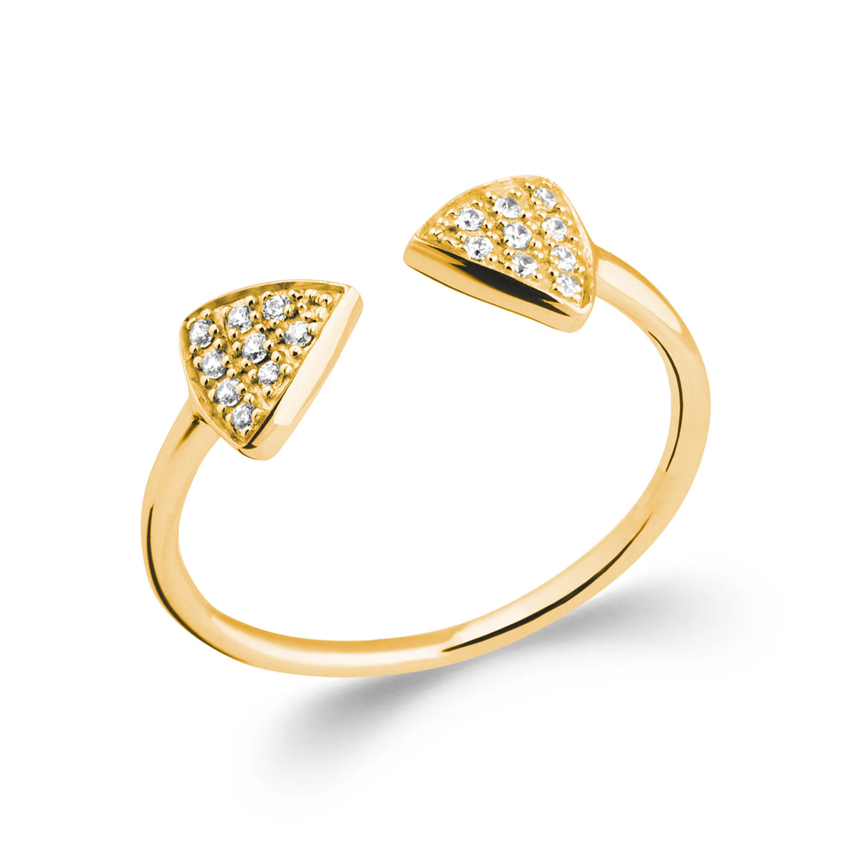 Bague ouverte deux triangles pavés de zircons en plaqué or