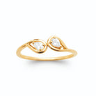 Bague ouverte deux volutes zircons poires plaqué or, vue de face