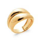 Bague ouverte double dôme poli aux bandes qui se chevauchent en plaqué or