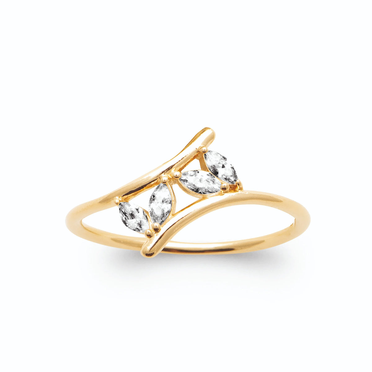 Bague ouverte duo de zircons navettes en plaqué or