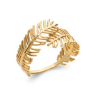 Bague ouverte feuille de fougère ciselée enroulée en plaqué or