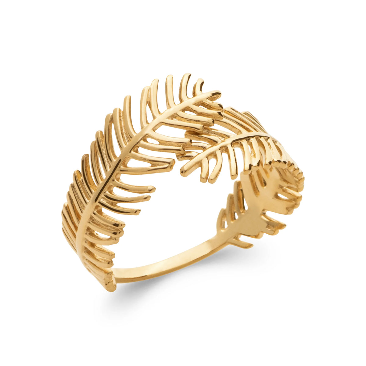 Bague ouverte feuille de fougère ciselée enroulée en plaqué or