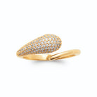 Bague ouverte goutte allongée pavée de micro-zircons plaqué or, vue de face