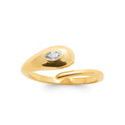 Bague ouverte goutte bombée et zircon navette en plaqué or