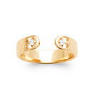 Bague ouverte large extrémités en volutes et zircons en plaqué or
