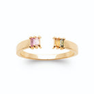 Bague ouverte pierres baguettes roses et vertes en plaqué or