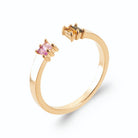 Bague ouverte pierres baguettes roses et vertes en plaqué or