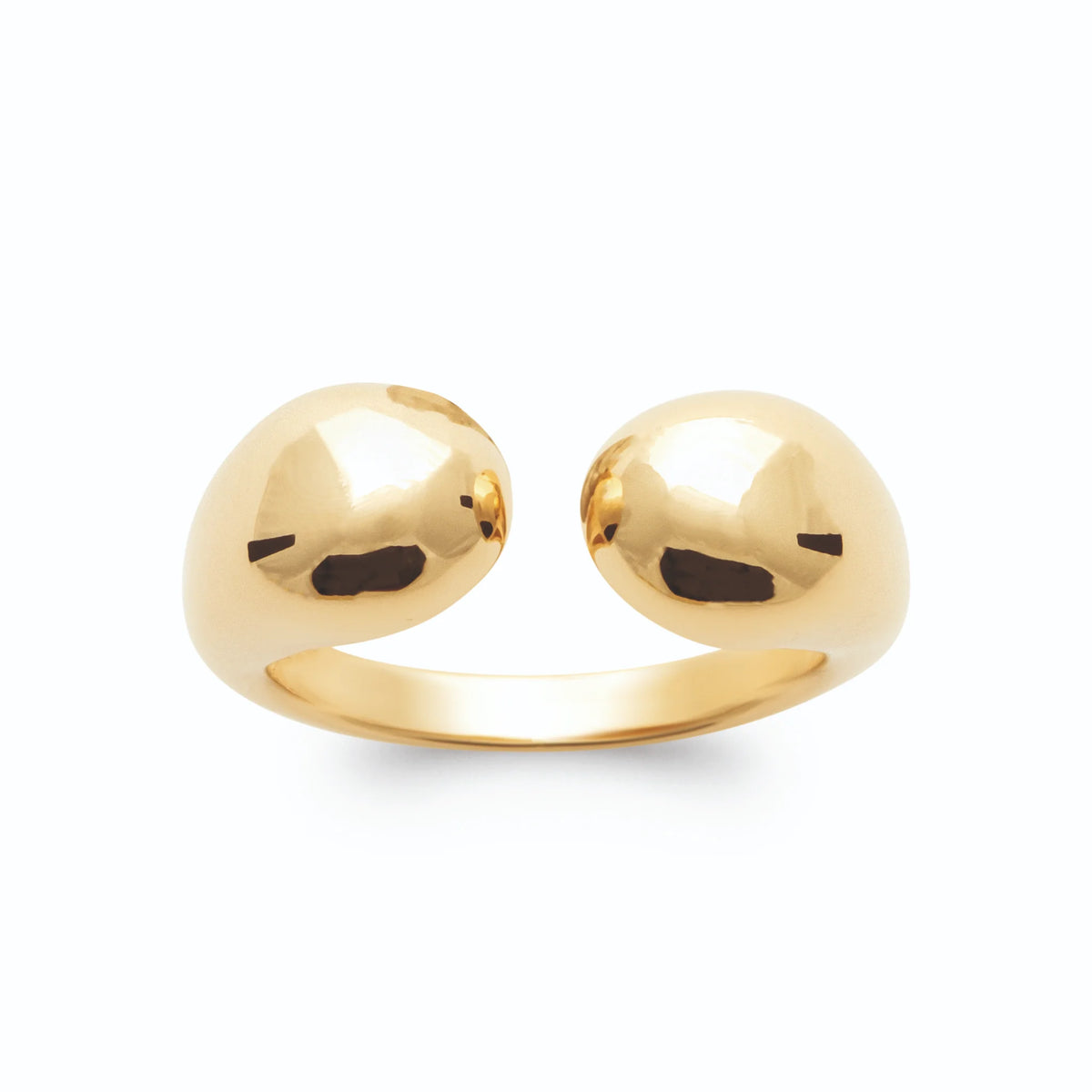 Bague ouverte toi et moi à deux gouttes d’or poli en plaqué or