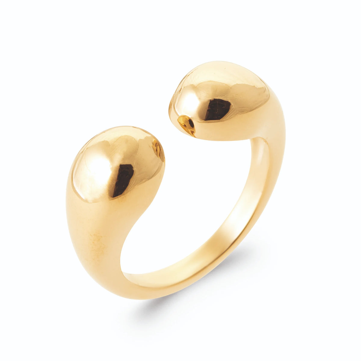 Bague ouverte toi et moi à deux gouttes d’or poli en plaqué or