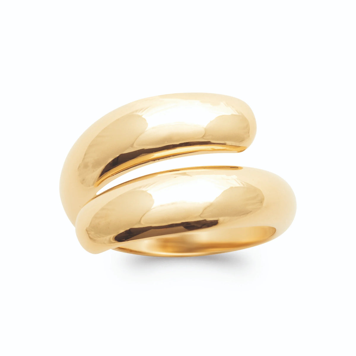 Bague ouverte toi et moi deux gouttes d’or polies en spirale plaqué or, vue de face