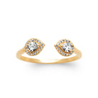 Bague ouverte toi et moi deux zircons poires en halos en plaqué or