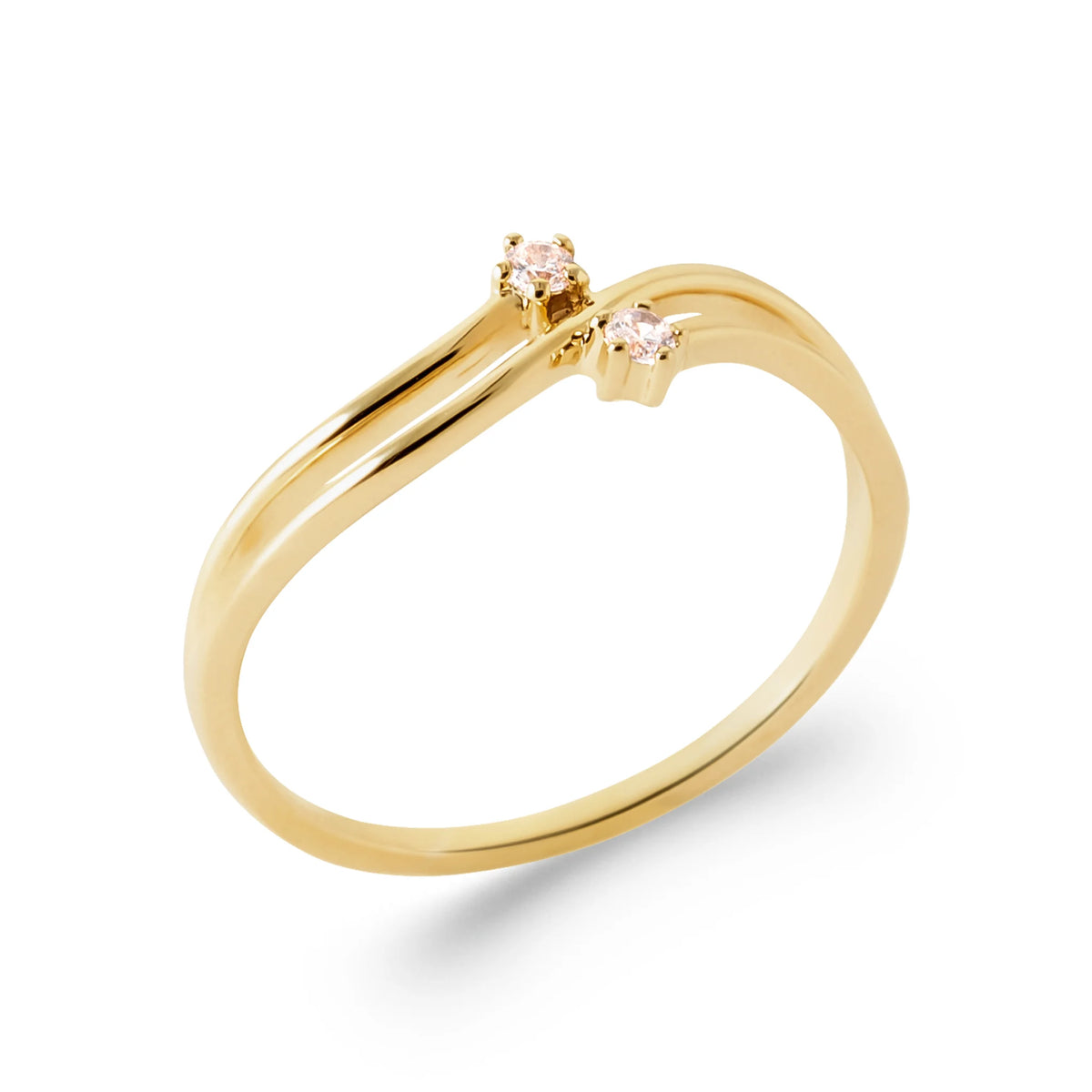 Bague ouverte toi et moi fil d’or et deux petits zircons en plaqué or